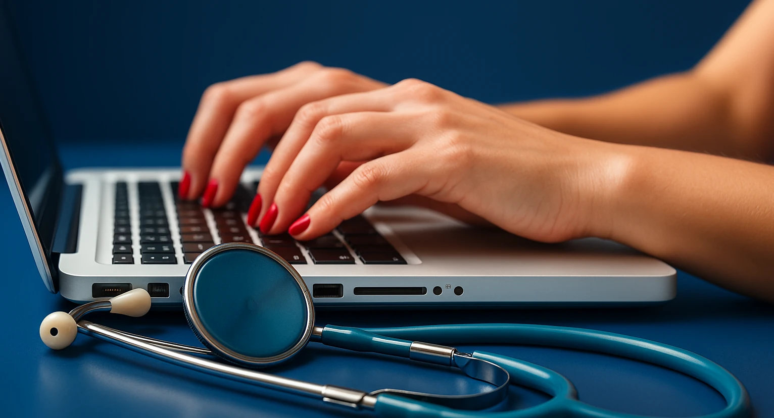 a clinical study scientist typing on a laptop