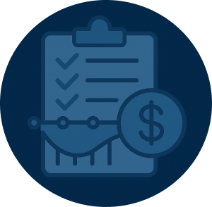 Icon with flipchart and cash and project charts